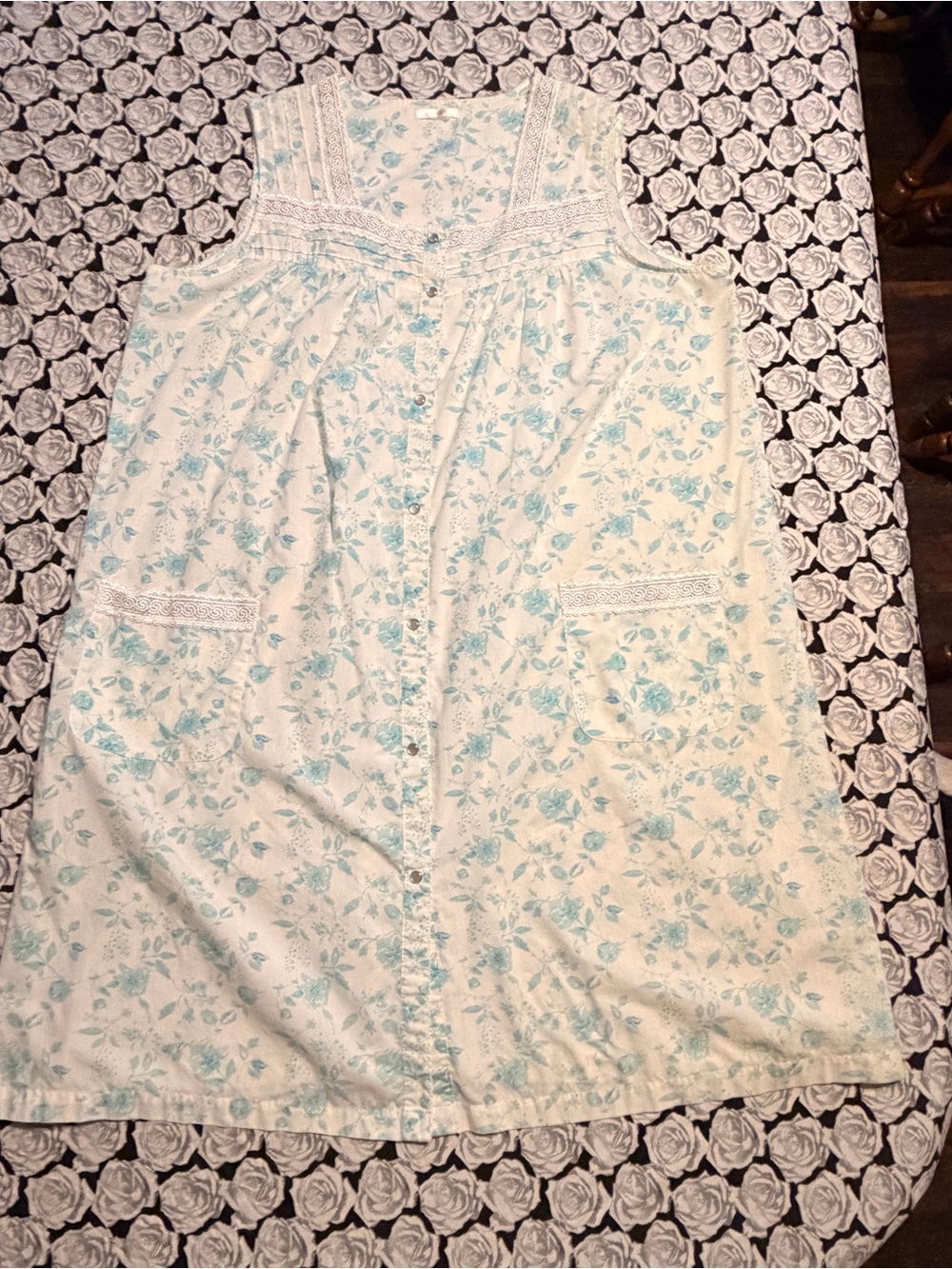 Vintage Floral House Dress Snap Front Duster Coat Sleeveless Nightgown XL